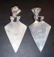 VTG 925 Sterling Modern Art Deco Design Onyx Inlay Drop Post Earrings Triangular