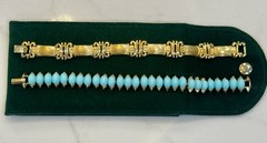 Crown Trifari 7” Bracelet Set: Egyptian Turquoise & Etruscan Link Revival Theme