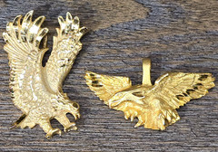 2pc Vintage Flying Eagle Gold Plated Pewter Pendant Lot Mens Biker EXCELLENT