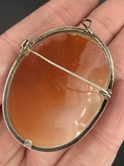 Antique 800 Silver Shell Cameo Brooch Pendant Eros Awakening Psyche Greek Gods