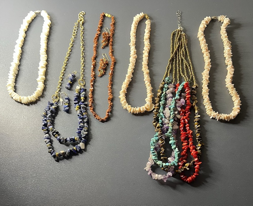 VTG Puka Shell Necklaces Real & Faux (Lot Of 6) 2 W/French Wire Earrings #76