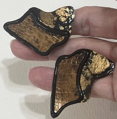 Vintage Signed Don-Lin Black & Gold Enamel Art Gold-tone Pierced Earrings