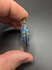 Vintage Puffy Cloisonne Enamel Floral Heart Pendant Double Sided Gold Tone