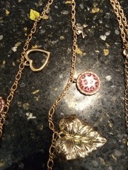 B & J Rose & Gold Tone Charm Necklace And Bracelet Set Hearts, Leaves, Frog,…