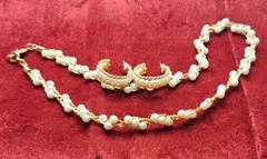 Vtg Napier Woven Gold Plated Faux Pearl Choker Necklace and Matching Earrings