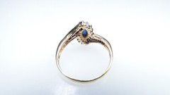 10K Gold Bypass Ring w Blue Sapphire & Channel Set Stones & Diamond Accents Sz 7
