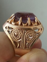Vintage USSR 14K 583 Gold Alexandrite Ring Soviet Russian Jewelry