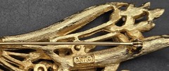 Mode Art Brooch Pin Gold Tone White Beaded Estate Statement MCM Signed Vintage