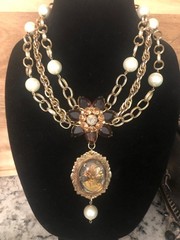 Vintage Juliana Rhinestone & Cameo Statement Necklace-Repurposed & One of a Kind