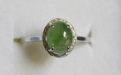 Size 6 Certified Natural (Grade A) Icy Green Jadeite JADE Diamond 18K Ring #R167