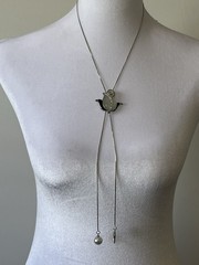 Vintage Silver Bolo Slide Necklace Flower Chain Lariat Rhinestone 32”