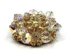 Vintage Cluster Brooch Clear AB Crystal & Gold-tone Beads Cha Cha MCM 1950s