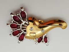 DESIGNER SIGNED/MARKED BARCLAY ART DECO FAUX RUBY/DIAMOND RHINESTONE PIN BROOCH!