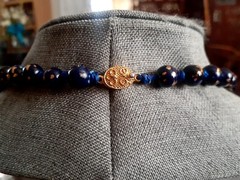Vintage Chinese cobalt Blue gold flecks Glass Hand Painted necklace