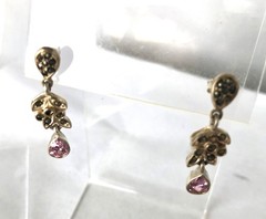 Vintage Pink Topaz Marcasite Dangle Stud Silver Earrings