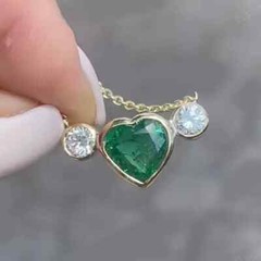 Three Stone Heart Pendant Necklace 14K Yellow Gold Over 2.1 Ct Simulated Emerald