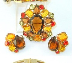 Juliana D &E DeLizza Elster Fall Color Brooch and Earring Set Book Piece #7373