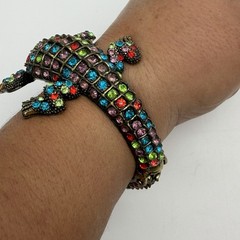 Vntg Alligator Clamper Bracelet Multicolor Rhinestone Estate Statement