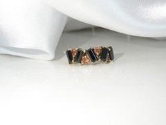 Sterling Silver 925 Gold on Art Deco Style Black Spinel Unique Ring Size 6