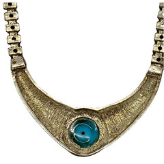 BIB 20” Necklace Silver Metal Bead Turquoise Plastic Stone Fashion Jewelry Gift
