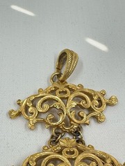 Lucien Piccard Gold Plated Filigree Pendant Faux Pearl and Lapis Lazuli Cabochon