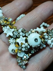 Vintage Early Signed Laguna 2-Strand Wired Center Wht Glass Rhinestone Necklace