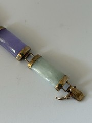 Vintage 14k Yellow Gold Multi Color Jade Bracelet Lavender Apple Green White
