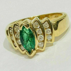 2Ct Lab-Created Emerald & Diamond Cluster Engagement Ring 14K Yellow Gold Over
