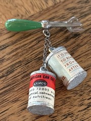 Vintage Vitamin Canned Goods Charm Can Opener Brooch Pin 1950s