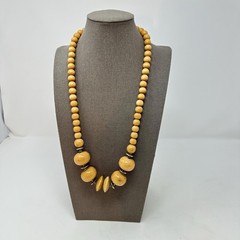 Vintage Boho Natural Wood Bead Statement Necklace 26″ Chunky Earthy – 70s Vibe