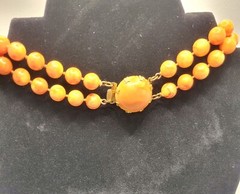 Vintage Double Strand Orange and Cream Beaded Necklace 22″ unsigned
