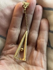 Vintage TRIFARI Dangle Long Triangle Clip Earrings Gold Tone