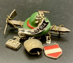 Vintage Austria Alps Climber Ski Brooch Pin Tirol Tyrolean Hat Charms 1950-60s