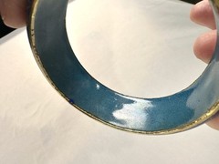 Vintage Wide Floral Blue Background Cloisonne Bangle Bracelet 3 1/8” Diameter