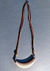Vintage 3-Toned Wood Pendant Leather Pull Cord Necklace