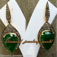 Vintage 2.09ctw Rose Cut Diamond Emerald Studded Silver Gorgeous Earring Jewelry