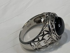 Sterling Silver Black Onyx Oval Signet Ring Filigree Frame Domed Sz9.5 5.7gr
