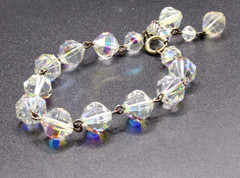 7.5″ Vintage Aurora Borealis Crystal Bracelet w/ 2 Dangling Strands of Crystals