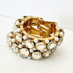 Vintage Rhinestone Hoop Earrings Gold Tone Clip-On Glamorous Retro