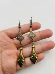 Vintage Style Art Nouveau Gold Tone Long Elegant Teardrop Dangle Hook Earrings