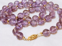 14K GOLD Beads 9mm Faceted Amethyst Crystal Beads Necklace, 14k gold clasp
