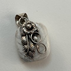 Vintage 925 Sterling Silver White Howlite Pendant Slide Southwestern