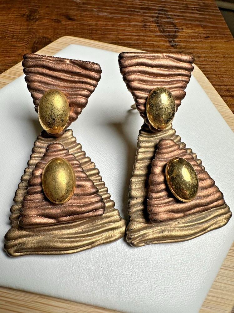 Jeff Lieb Womens Gold/Brass Tone Huge Dangle Geometric Statement ClipOn Earrings