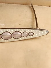 Antique Sterling Silver Bar Pin 4.5cm White and Pink Enamel