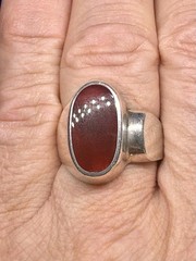 Y59 Modernist 2 Ct. Carnelian 925 Silver Seal RING Size 9.5 Vintage Asymmetrical