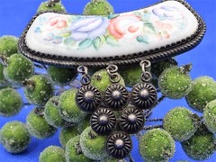 VTG OLD russian Cupronickel Finift Enamel Retro porcelain brooch German Silver