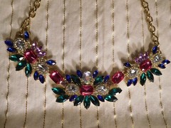 Vintage Very Colorful Glass/Rhine Chocker w/Adjustable Length Necklace ~ 21 inch