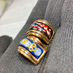 HERMÈS Enamel Earrings Clip type Chain Cloisonné enamel H-shaped gold asymmetry