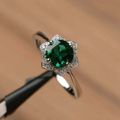 14K White Gold Over 2Ct Round Cut Lab-Created Emerald Engagement Ring For Women