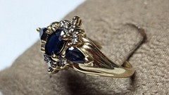 10K YELLOW GOLD SAPPHIRES DIAMONDS RING SIZE 7 SIGNED 10K ADL 3.1+ GRAMS